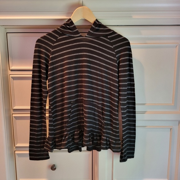 blanc noir Tops - Blanc Noir Hooded Striped Womens Shirt Size XS  Black and Gray